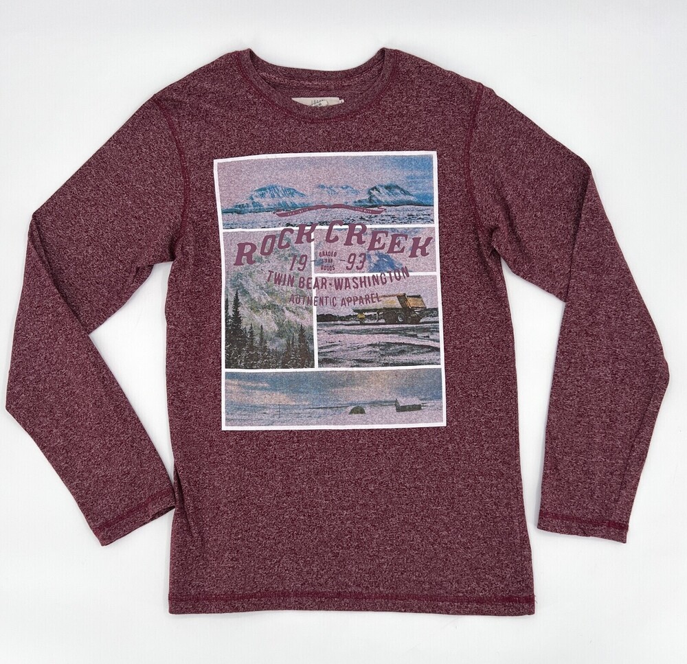 H&M Shirt Men Teens 12-14 Youth Burgundy Long Sleeve T-Shirt Pullover Rock creek